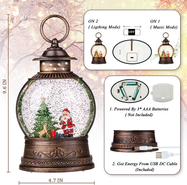 Christmas Snow Globes Christmas Lantern, Christmas Decorations Musical Snow  Globe, USB & Battery Powered Singing Water Lantern, Rotating Flashing